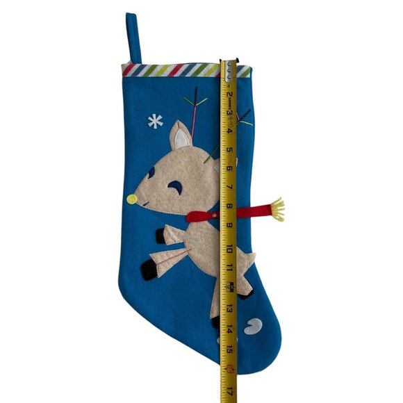 Set Of 4 Christmas Stockings Reindeer, Snowman, Santa, Green Felt Holiday Decor - Picture 6 of 12